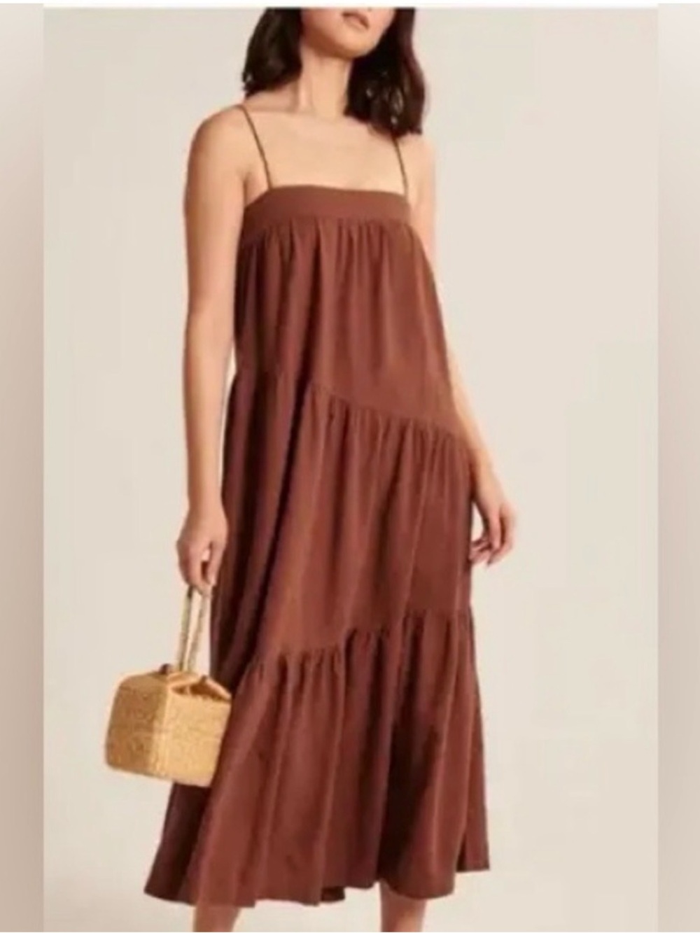 Abercrombie Linen Blend Tiered Maxi Dress Rust Brown Boho Size S